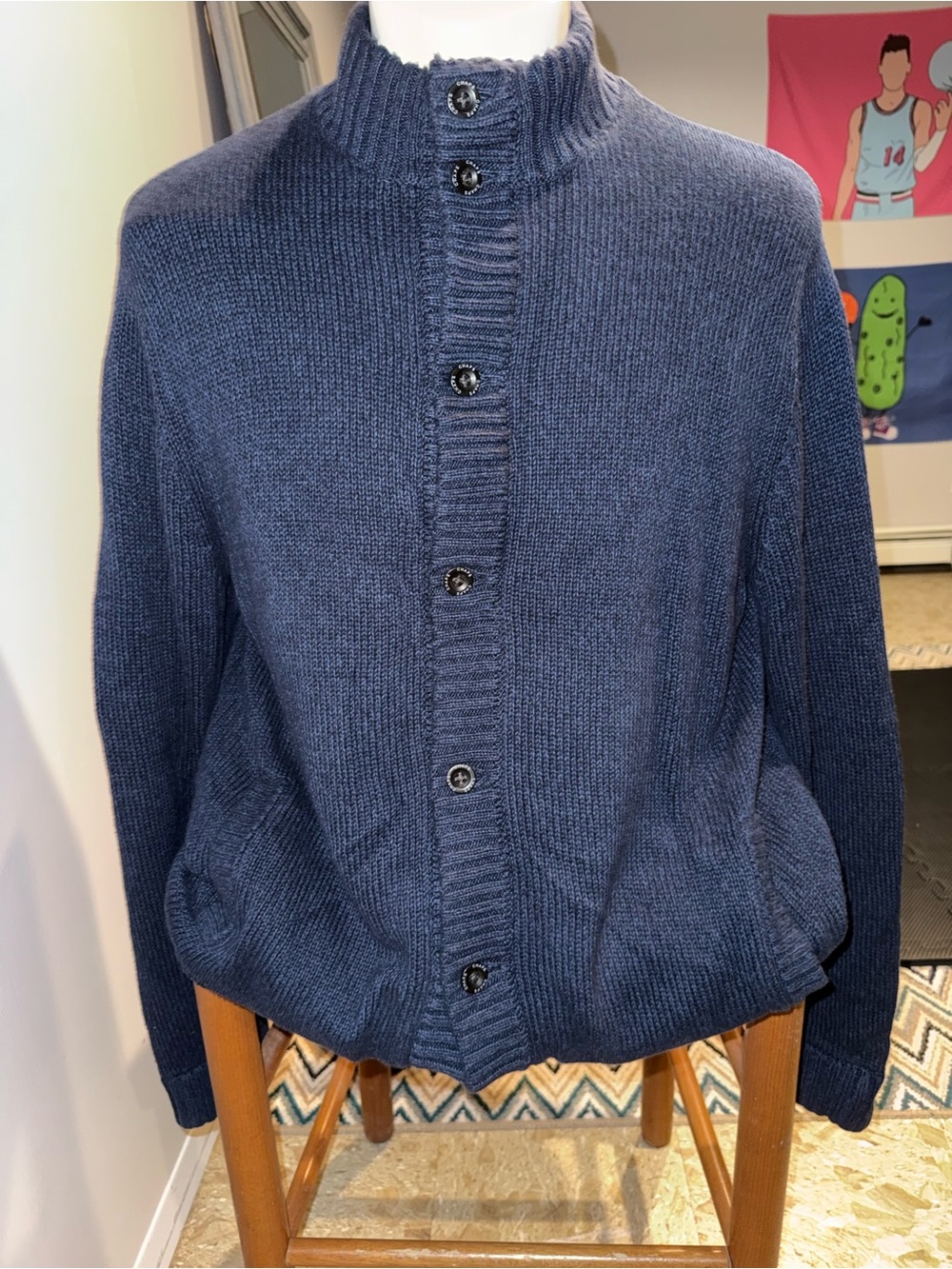 Chap’s Men’s Navy Blue Fleece lined heavyweight Cardigan Sweater/Jacket size XL
